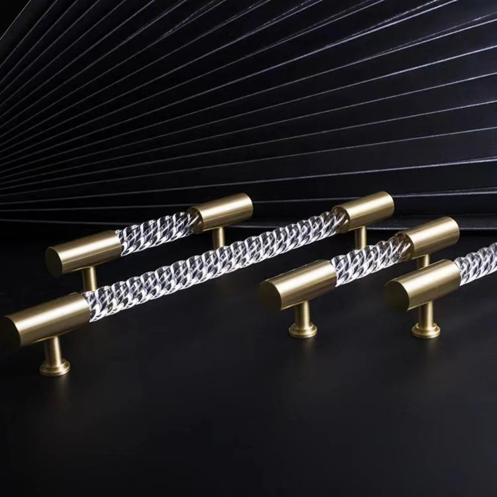 Gold Satin Finish Acryl T-Bar Schrankgriff mit Rillenmuster Design