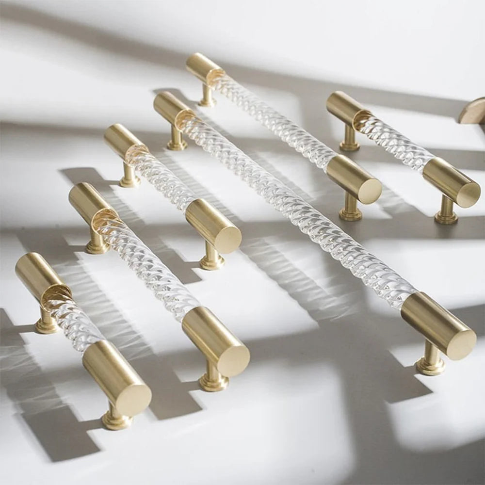 Gold Satin Finish Acryl T-Bar Schrankgriff mit Rillenmuster Design