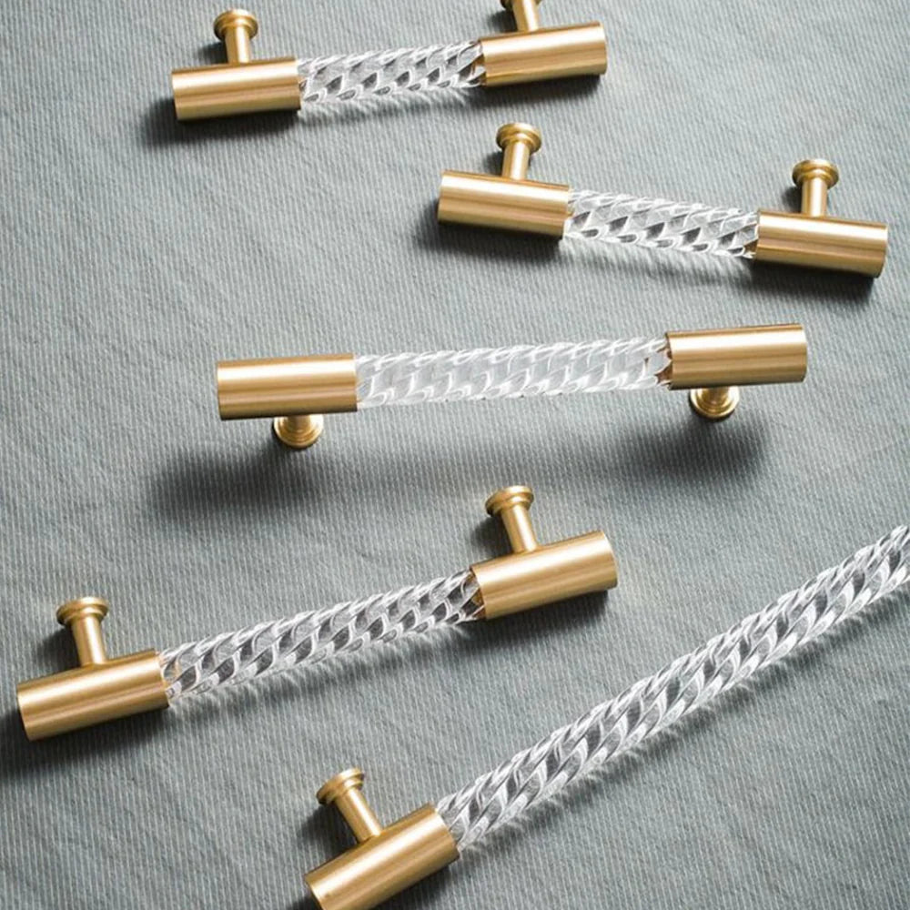 Gold Satin Finish Acryl T-Bar Schrankgriff mit Rillenmuster Design