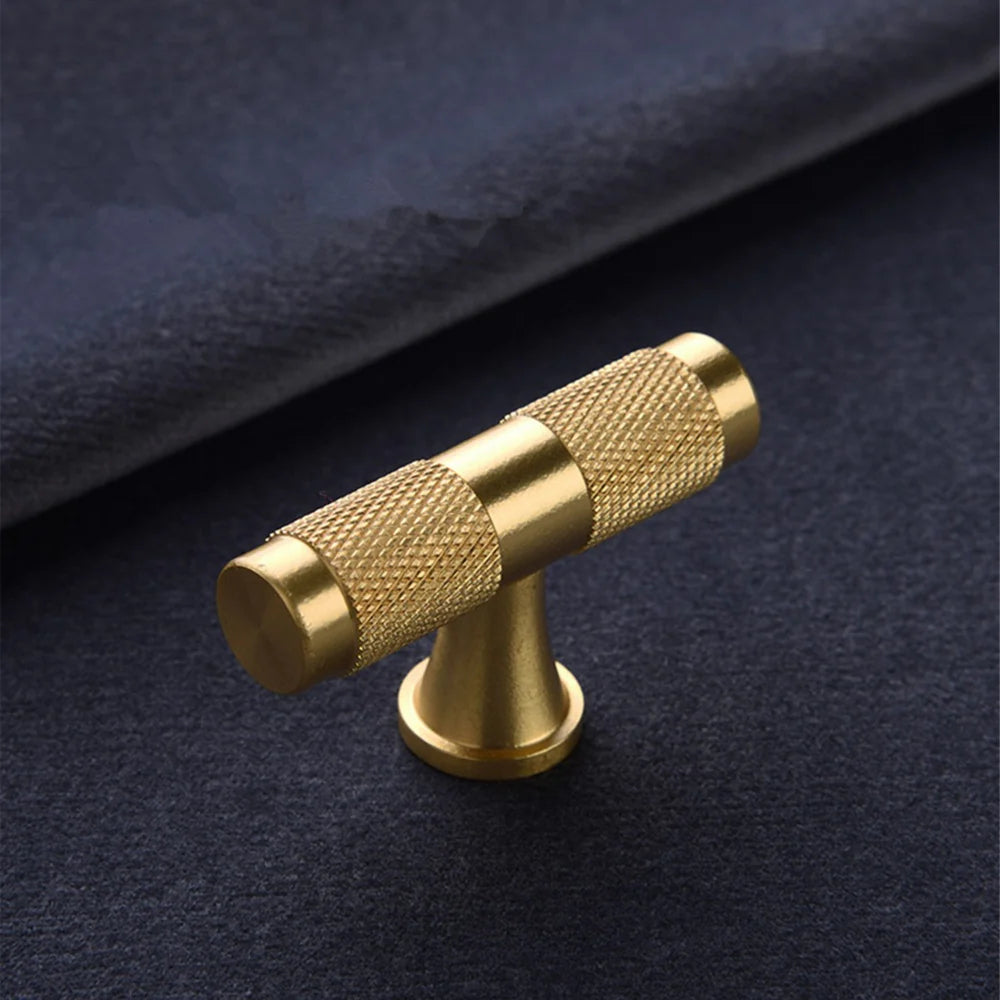 Gebürstet Messing Knurled T-Bar Küche Schrankgriff