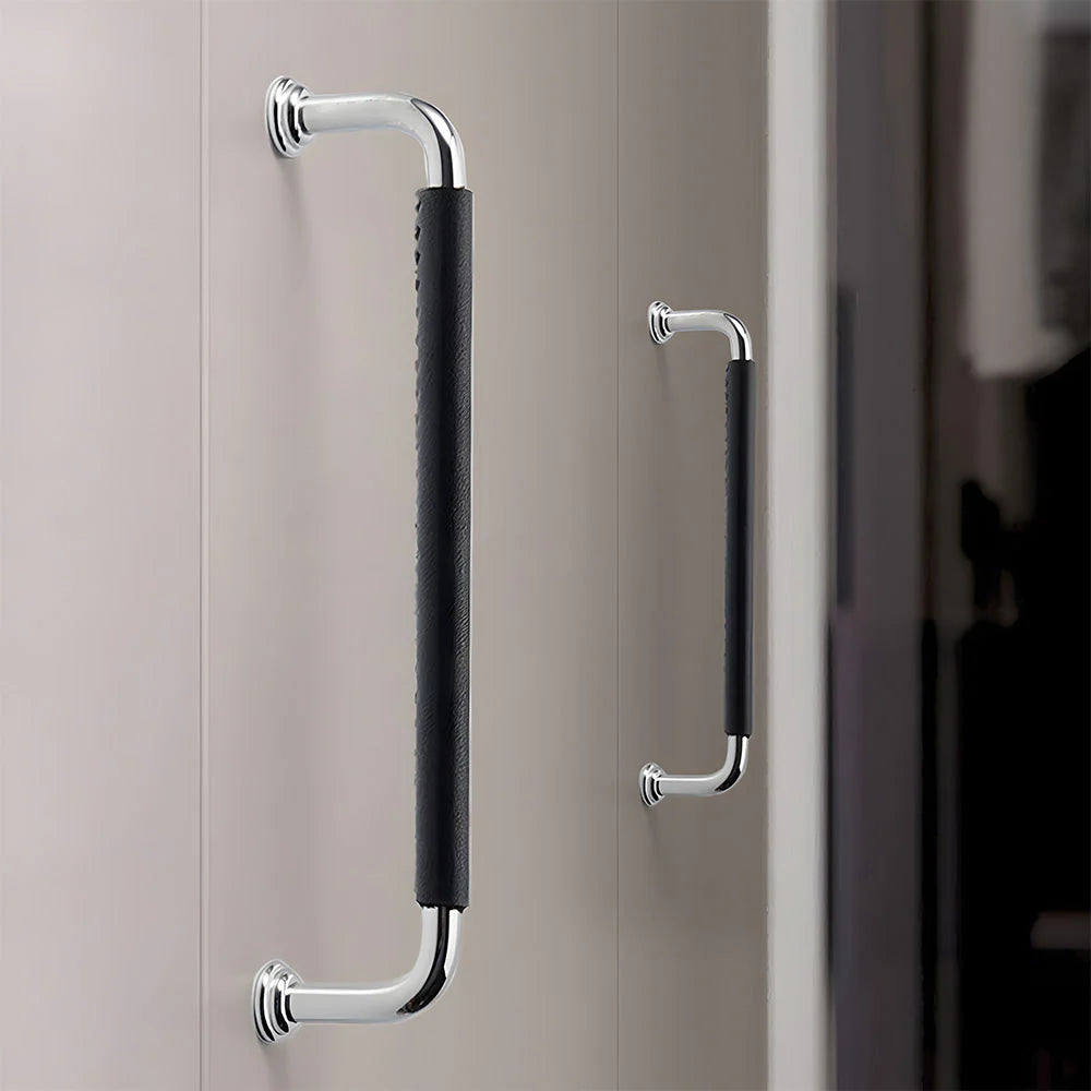 Schwarzes Leder & Messing Satin Finish Küche Schranktür Griff