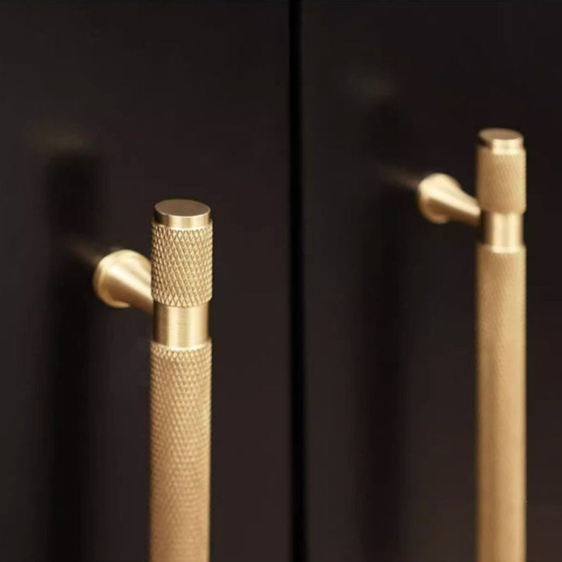 Goldener Gerändelter Massivmessing-Bargriff für Küche & Schrank