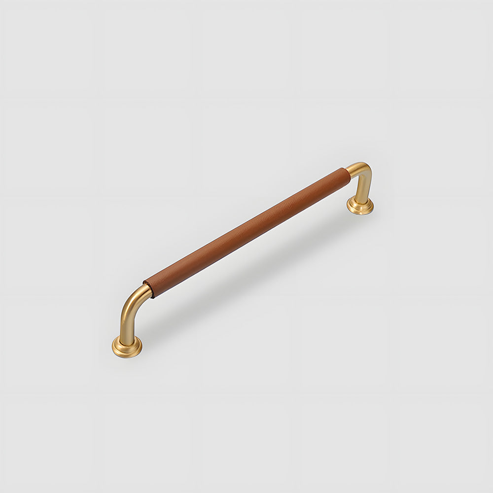 Braunes Rindsleder & Messing Satin Finish Schranktür Griff