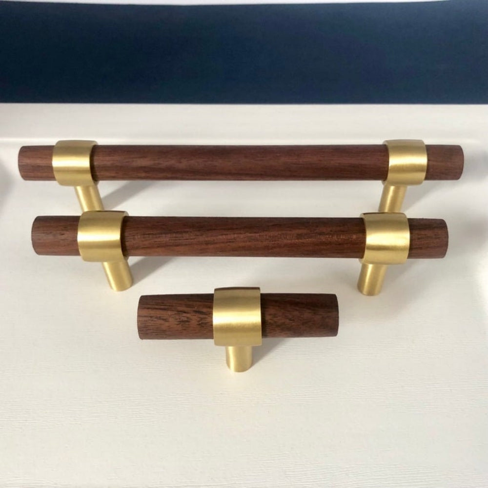 Vintage Holz Messing Küchengriffe & Schrankgriffe