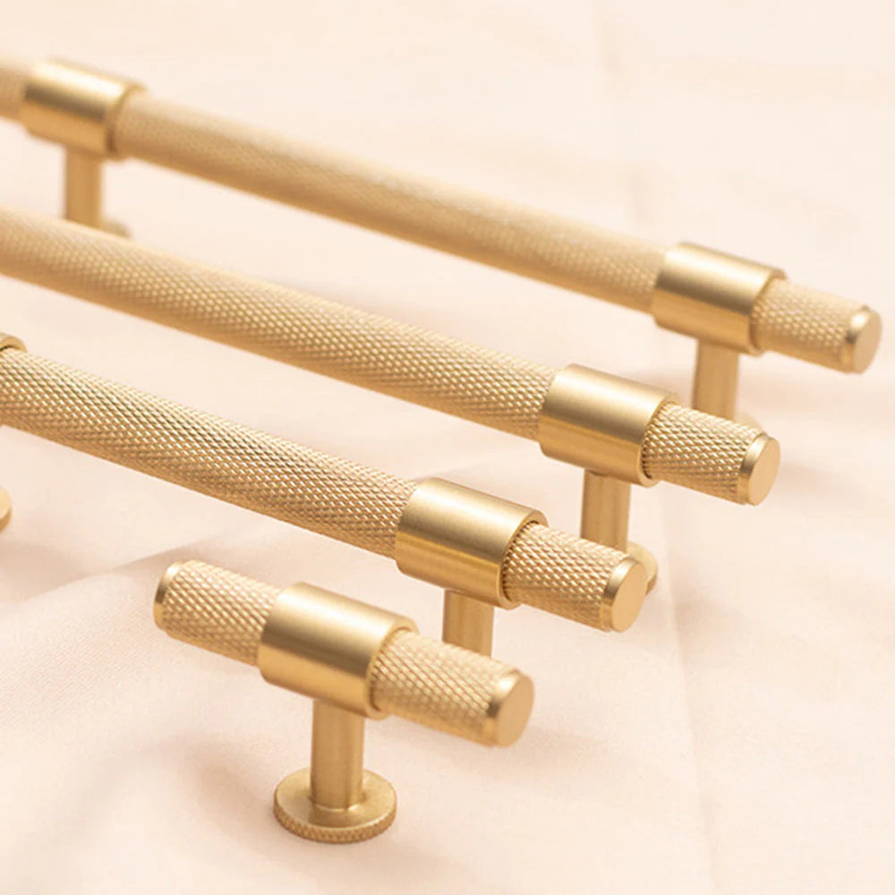 Gebürstet Messing Knurled T-Bar Küche Schrankgriff