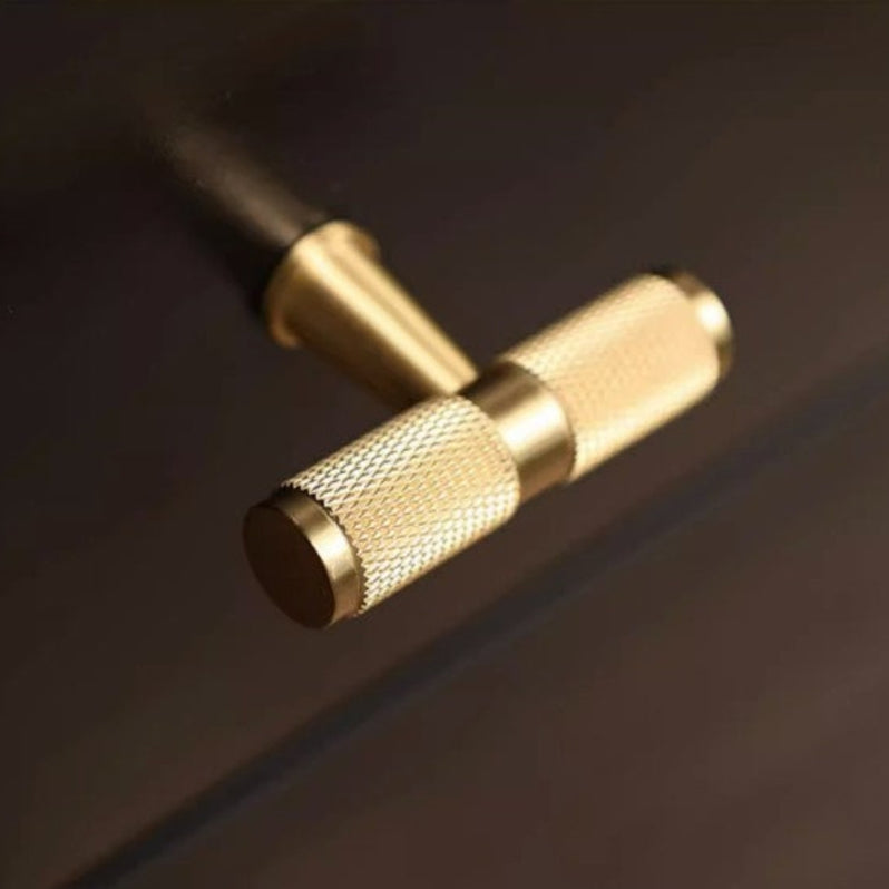Goldener Gerändelter Massivmessing-Bargriff für Küche & Schrank