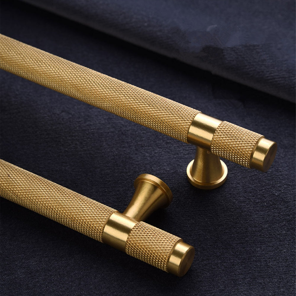 Goldener Gerändelter Massivmessing-Bargriff für Küche & Schrank