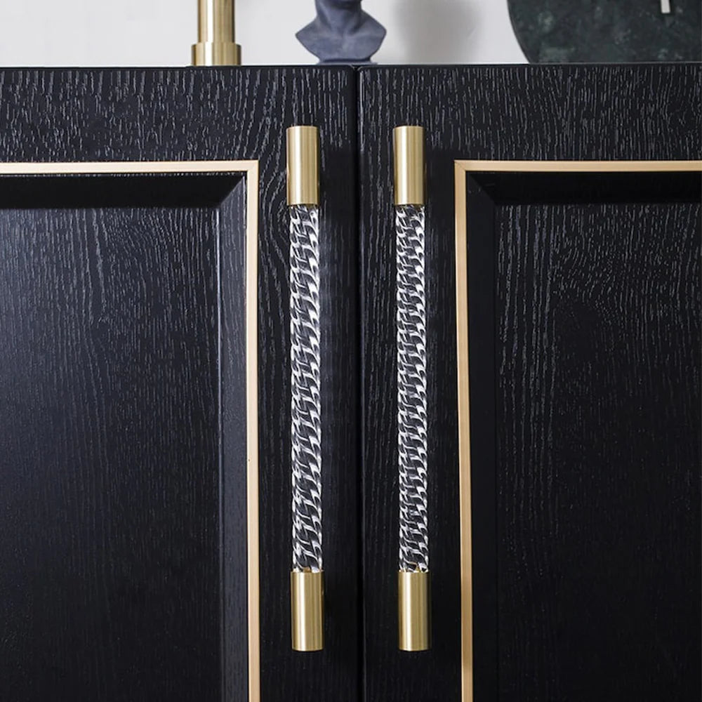 Gold Satin Finish Acryl T-Bar Schrankgriff mit Rillenmuster Design