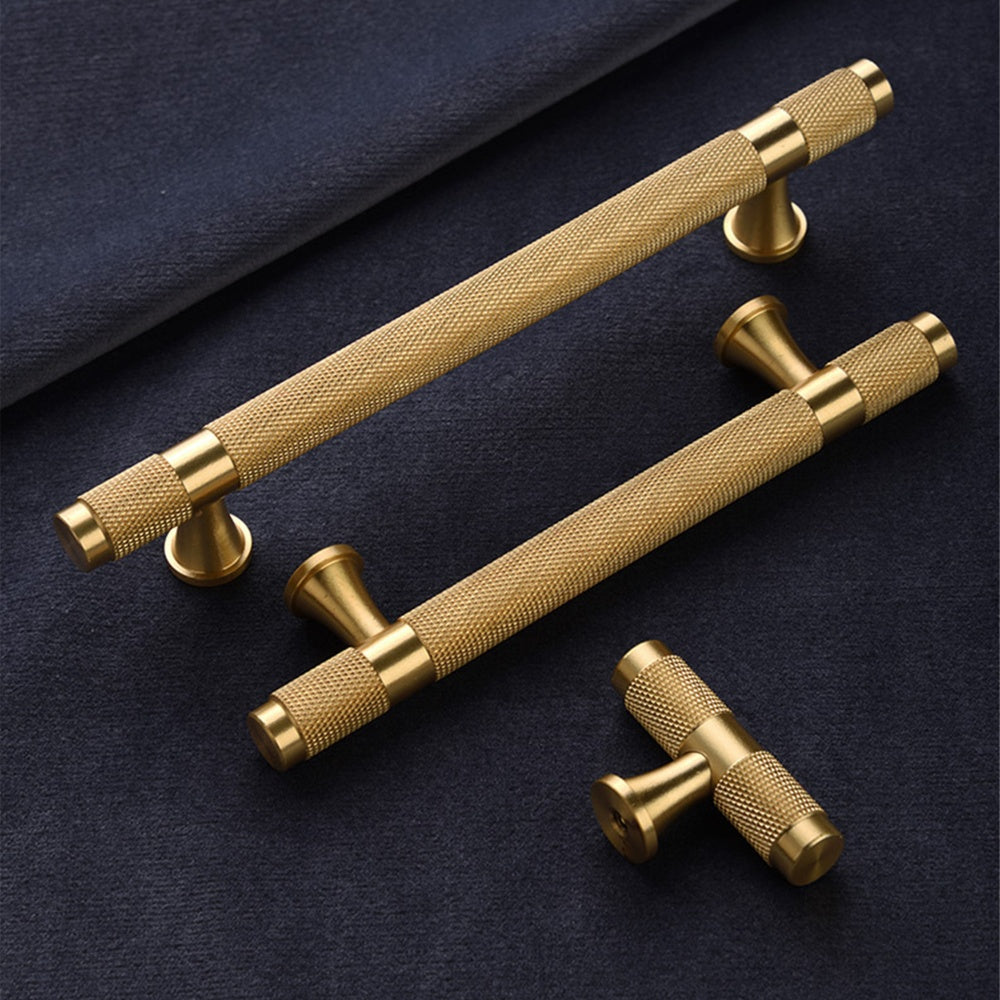 Goldener Gerändelter Massivmessing-Bargriff für Küche & Schrank