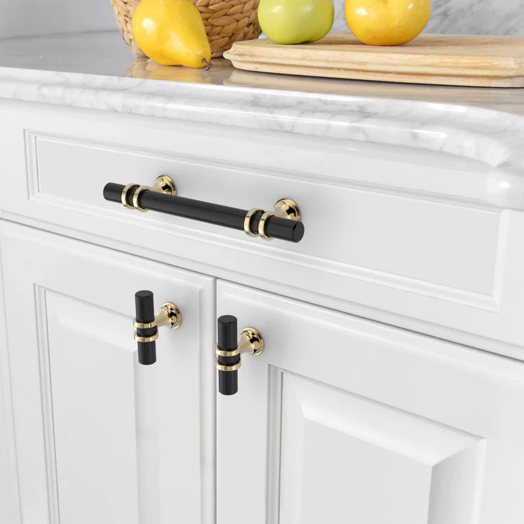6er Set Küchengriffe aus schwarz-goldener Zinklegierung – Bargriffe für Schränke und Schubladen