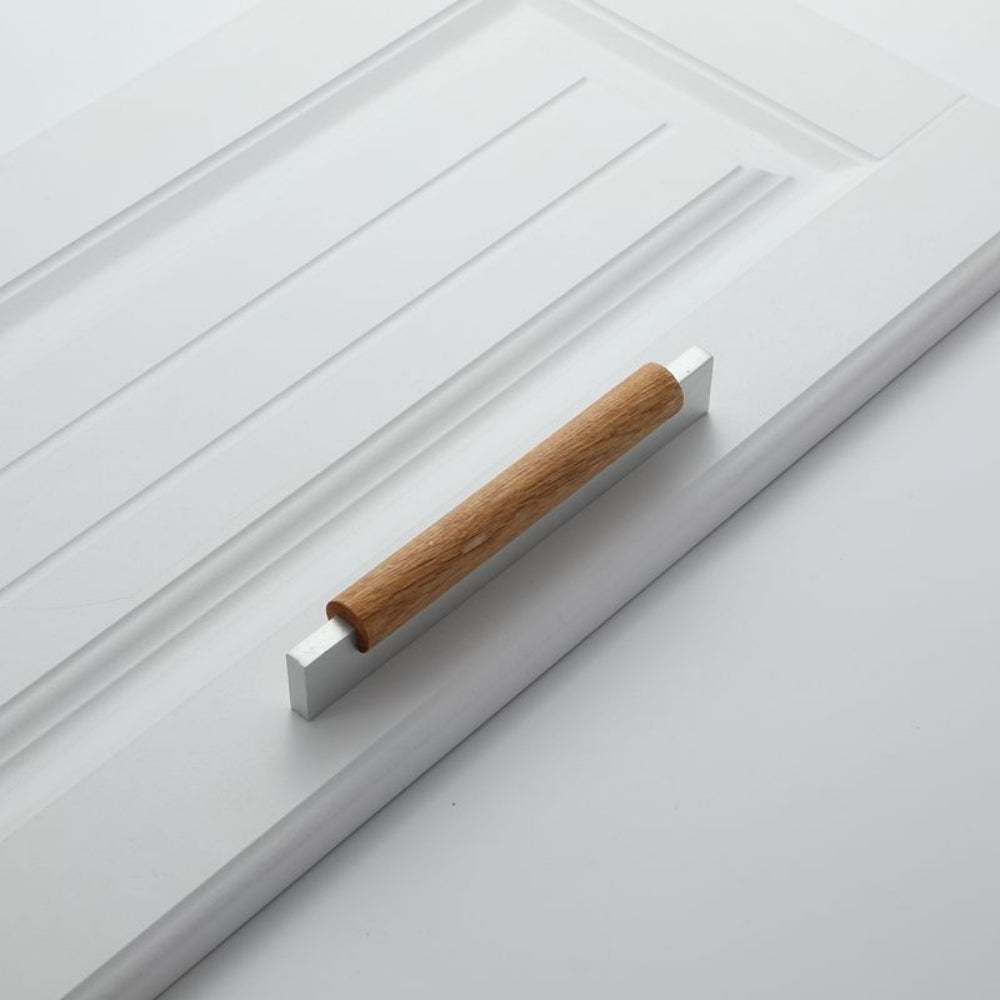 2er Set Silber-Holz Küchengriffe – Modernes Design für Küche & Möbel