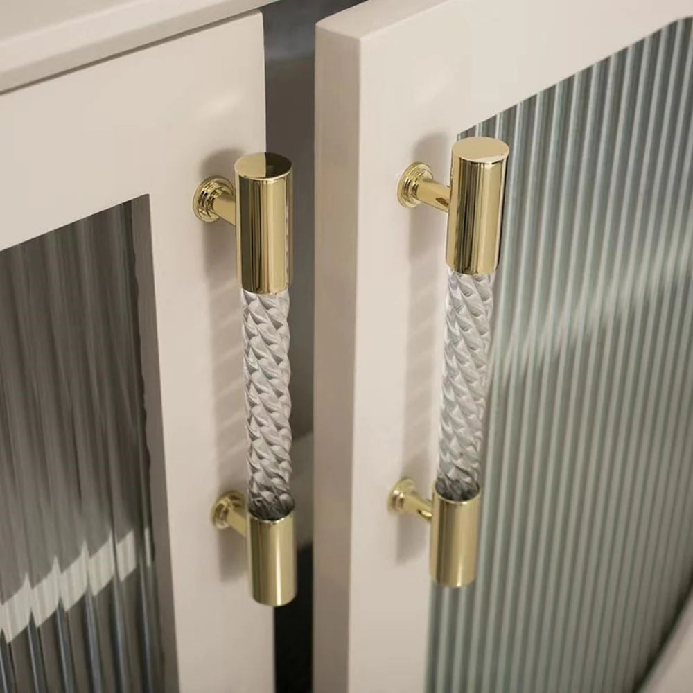 Gold Satin Finish Acryl T-Bar Schrankgriff mit Rillenmuster Design