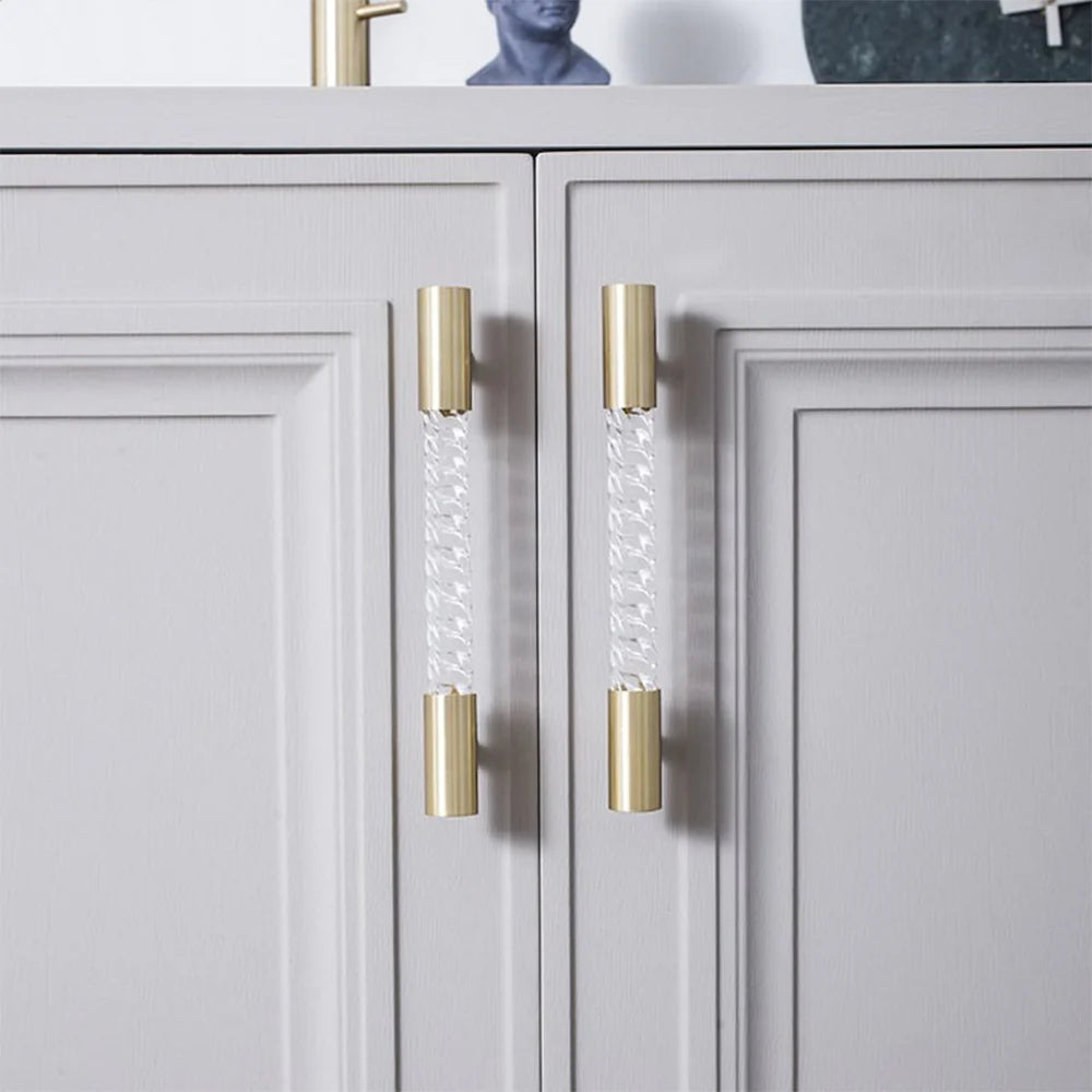 Gold Satin Finish Acryl T-Bar Schrankgriff mit Rillenmuster Design