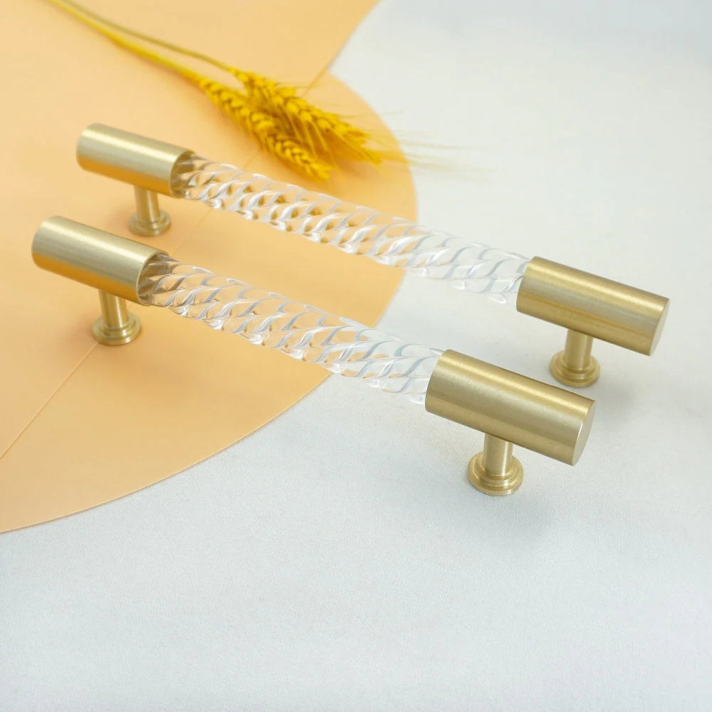 Gold Satin Finish Acryl T-Bar Schrankgriff mit Rillenmuster Design