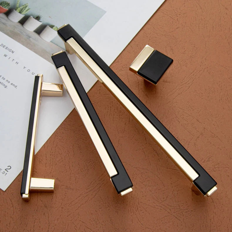 Schwarz Gold Zinc Alloy Square Bar Griff Griff for Küche