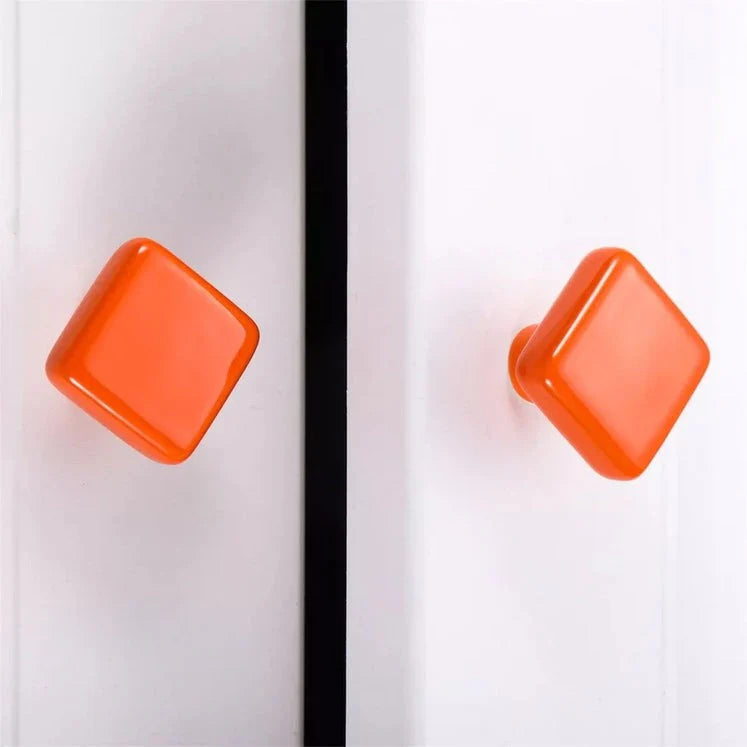 Orange Ceramic Square Shape Children's Cupboard Knopf