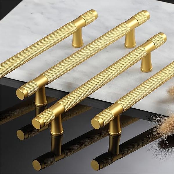 Goldener Gerändelter Massivmessing-Bargriff für Küche & Schrank