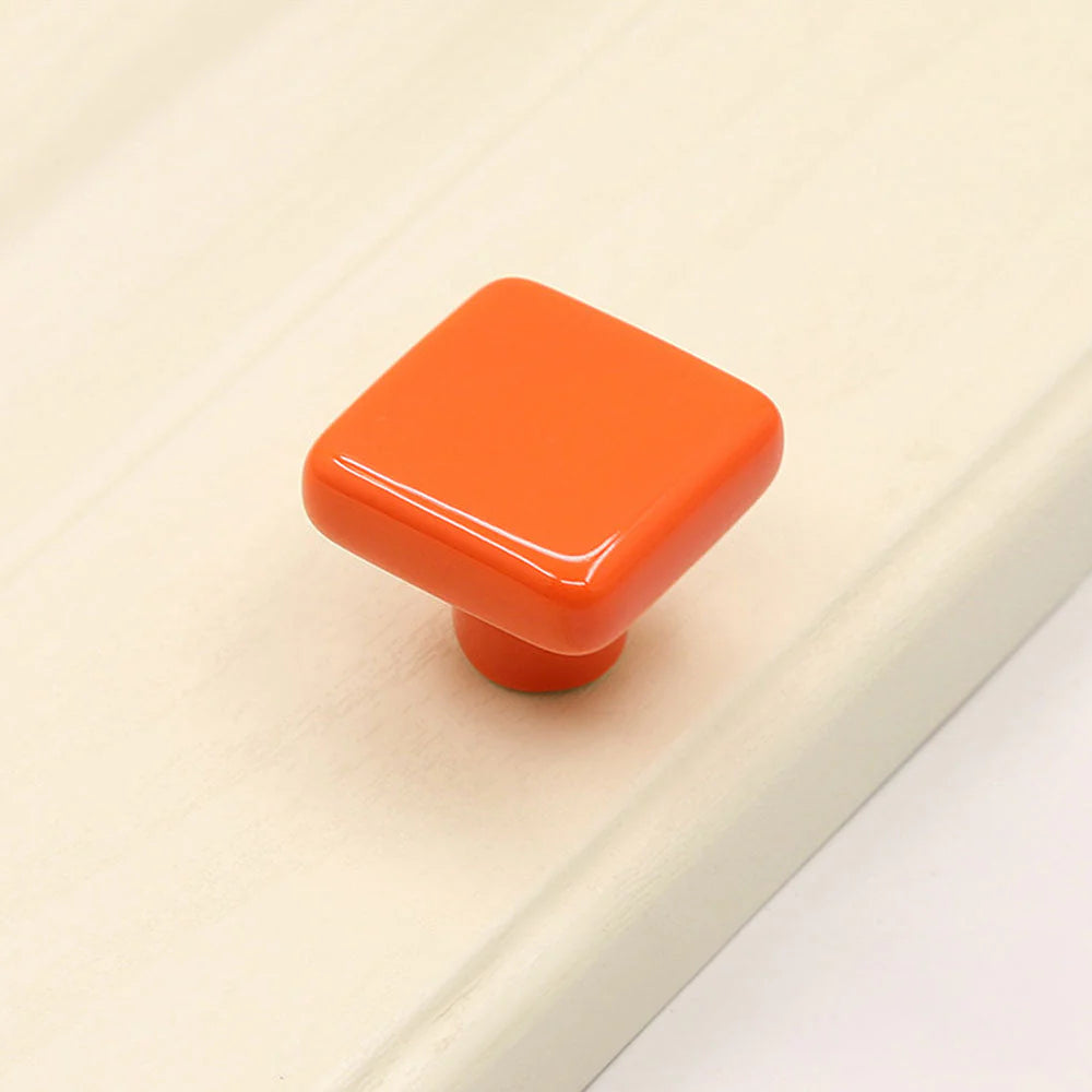 Orange Ceramic Square Shape Children's Cupboard Knopf