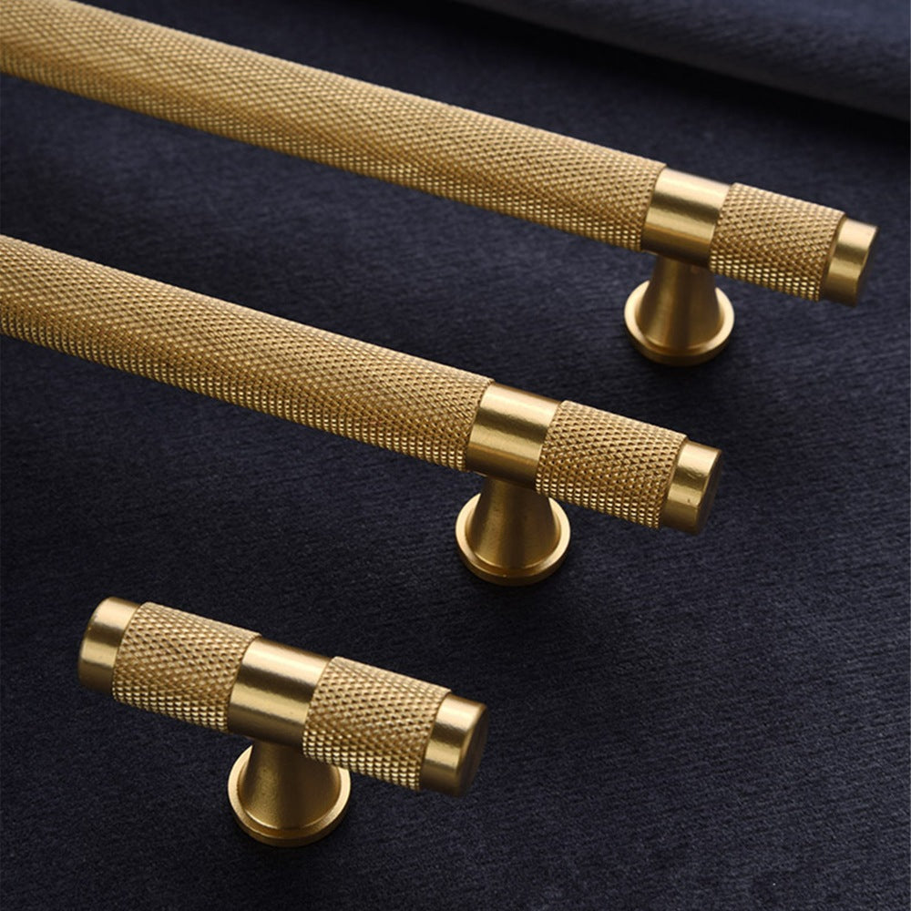 Goldener Gerändelter Massivmessing-Bargriff für Küche & Schrank