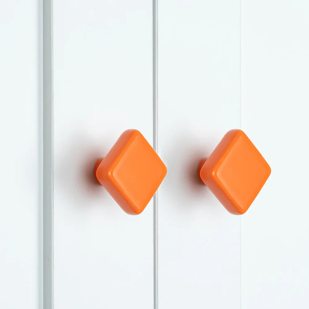 Orange Ceramic Square Shape Children's Cupboard Knopf