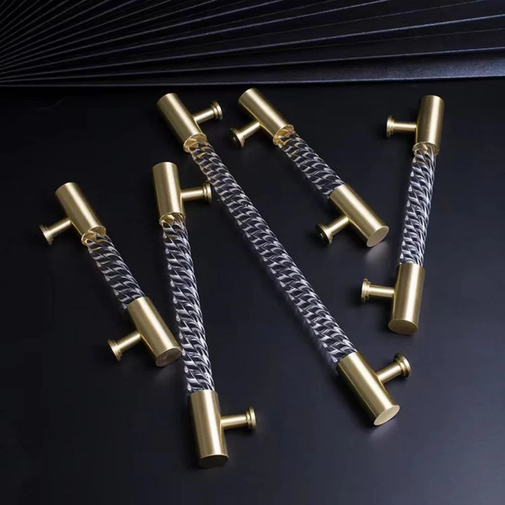 Gold Satin Finish Acryl T-Bar Schrankgriff mit Rillenmuster Design
