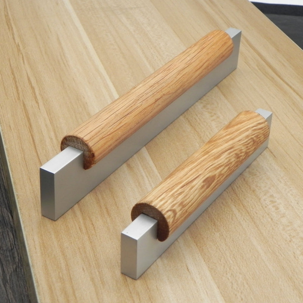 2er Set Silber-Holz Küchengriffe – Modernes Design für Küche & Möbel
